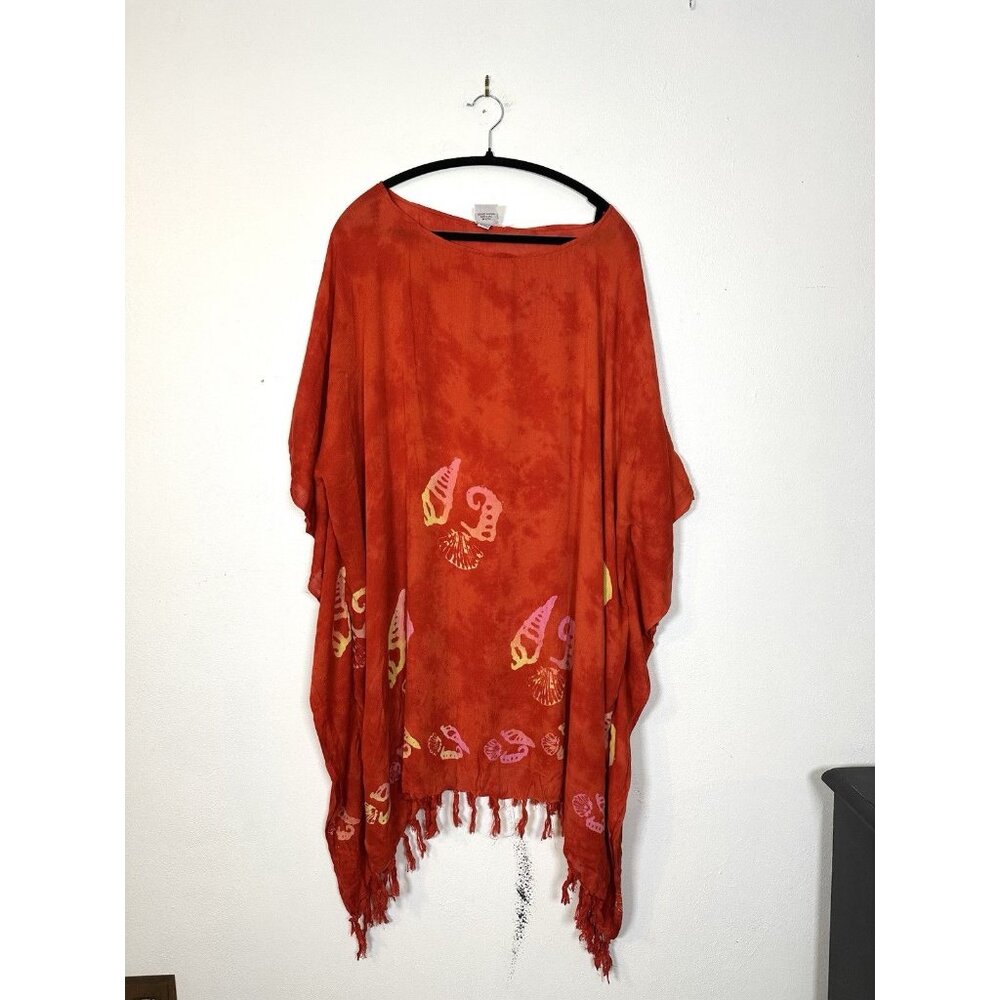 NWT Makai Beach Red‎ One Size Hawaii Poncho Tropical Beach Cover Up Swim Tie Dye